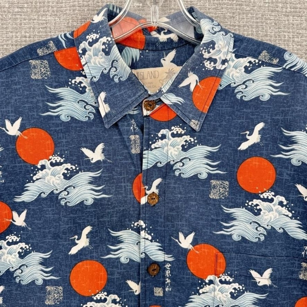 Island Shirts Shirt Mens 3XL Blue Rayon Graphic Button Up Short Sleeve